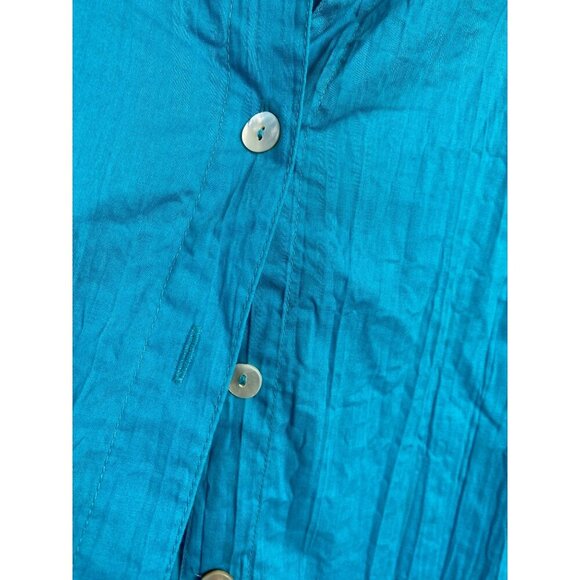 Chico's Additions Womens Crinkle Long Sleeve Button up  Shirt 3 Women XL Blue - Picture 6 of 10